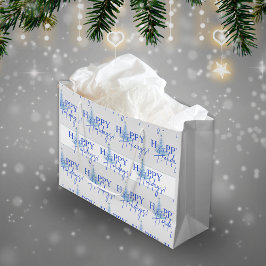 Blauw Kerst Artsy Kerstboom Cadeaubag Groot Cadeauzakje