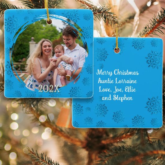 Blauw Kerst Borstelstreek Frame Foto Ornament