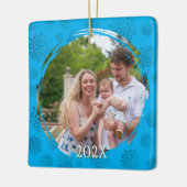 Blauw Kerst Borstelstreek Frame Foto Ornament (Links)