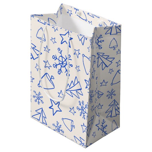 Blauw Kerst Doodle Cadeautas (Voorkant Gekanteld)