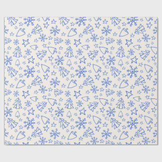 Blauw Kerst Doodle Inpakpapier