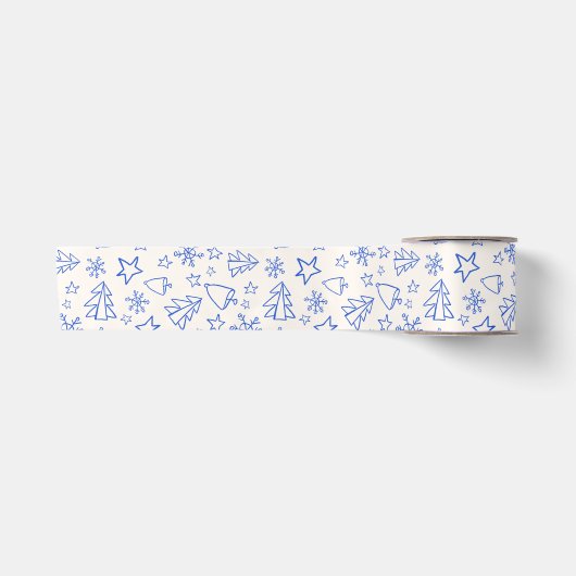 Blauw Kerst Doodle Lint (Voorkant)