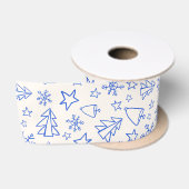 Blauw Kerst Doodle Lint (Spoel)