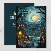 Blauw Kerst Dorp Kunst Vakantie Plat Kaart (Voorkant / Achterkant)