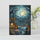 Blauw Kerst Dorp Kunst Vakantie Plat Kaart (Staand voorkant)