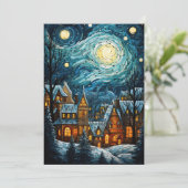 Blauw Kerst Dorp Kunst Vakantie Plat Kaart (Staand voorkant)