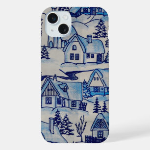 Blauw Kerst Dorp Oud-Hollandse Stijl iPhone 15 Plus Case