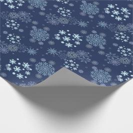 Blauw Kerst Elegant Sneeuwvlokpatroon Cadeaupapier