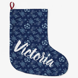 Blauw Kerst Elegant Sneeuwvlokpatroon Grote Kerstsok