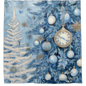 Blauw Kerst Ephemera douchegordijn (Voorkant)