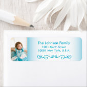 Blauw Kerst Foto Retouradreslabels Etiket (Insitu)