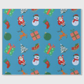 Blauw Kerst Iconen Cadeaupapier (Vlak)