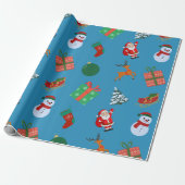 Blauw Kerst Iconen Cadeaupapier (Uitgerold)
