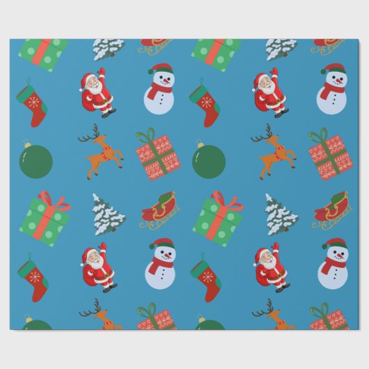 Blauw Kerst Iconen Cadeaupapier (Zoom)