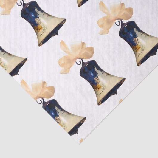 Blauw Kerst Jingle Bells Tissue Paper Tissuepapier (Detail)