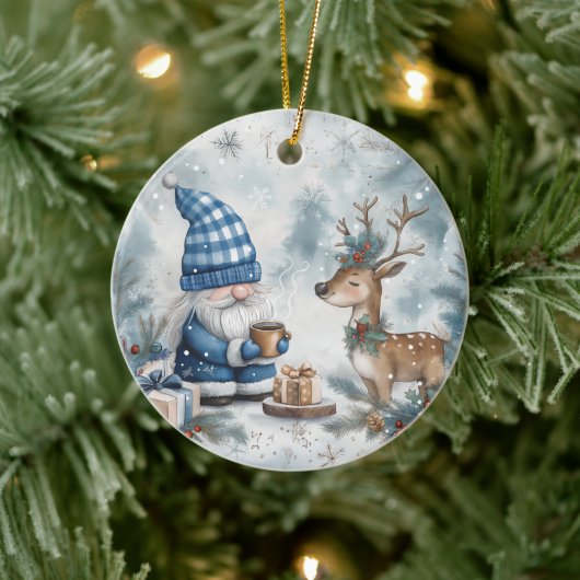 Blauw Kerst Kabouter  Keramisch Ornament (Boom)
