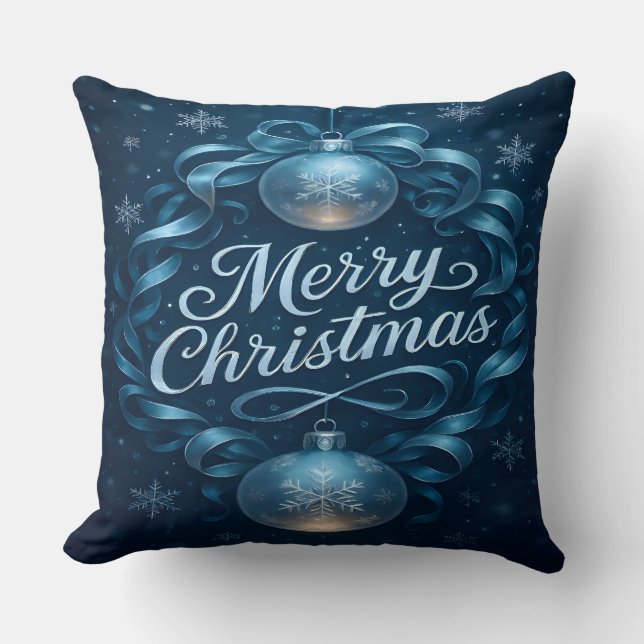Blauw Kerst Ornament Worp Kussen  (Voorkant)