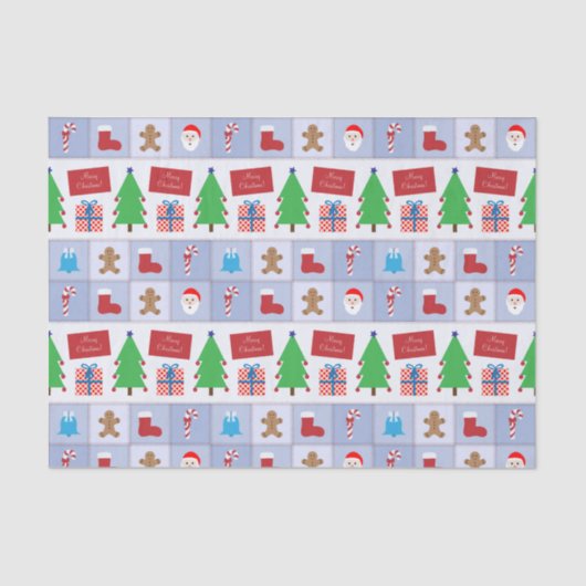 Blauw Kerst Patroon Tissue Papier (Voorkant)