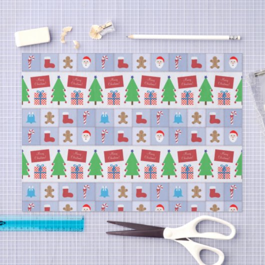 Blauw Kerst Patroon Tissue Papier (Craft)