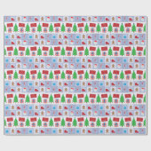 Blauw Kerst Patroon Wrapping Paper Cadeaupapier (Vlak)