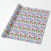 Blauw Kerst Patroon Wrapping Paper Cadeaupapier (Uitgerold)