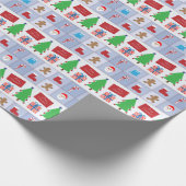 Blauw Kerst Patroon Wrapping Paper Cadeaupapier (Hoek)