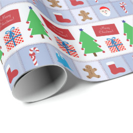 Blauw Kerst Patroon Wrapping Paper Cadeaupapier