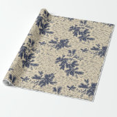 Blauw Kerst Pijnboom Script Inpakpapier Vintage (Uitgerold)