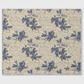 Blauw Kerst Pijnboom Script Inpakpapier Vintage (Vlak)