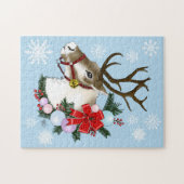 Blauw Kerst Reindeer Krans Festief Legpuzzel (Horizontaal)
