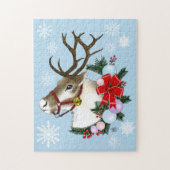 Blauw Kerst Reindeer Krans Festief Legpuzzel (Verticaal)