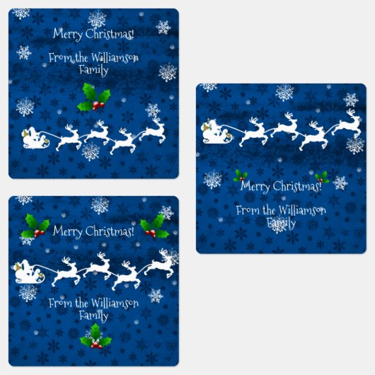 Blauw kerst slee en rendier baklabel labels (Groep)