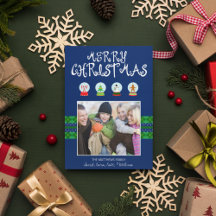 Blauw Kerst Sneeuw Wereldbollen Vakantie Fotokaart