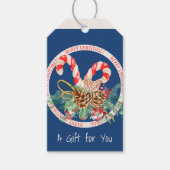 Blauw Kerst Suikerstok Cadeaulabel (Voorkant)