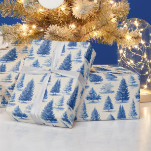 Blauw Kerst toile Cadeaupapier