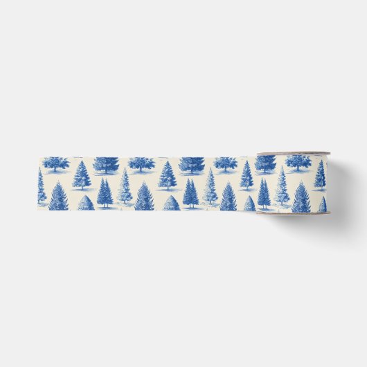 Blauw Kerst toile Grosgrain Lint (Voorkant)