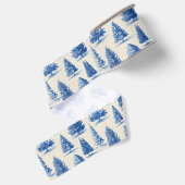 Blauw Kerst toile Grosgrain Lint (Achterkant)