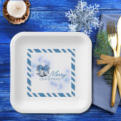 Blauw Kerst Zilveren Bellen Papieren Bordje