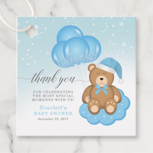 Blauw kerstBaby Slapy Beer Dank u Bedankjes Labels (Voorkant)