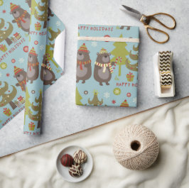 Blauw kerstBeer Prettige feestdagen Cadeaupapier