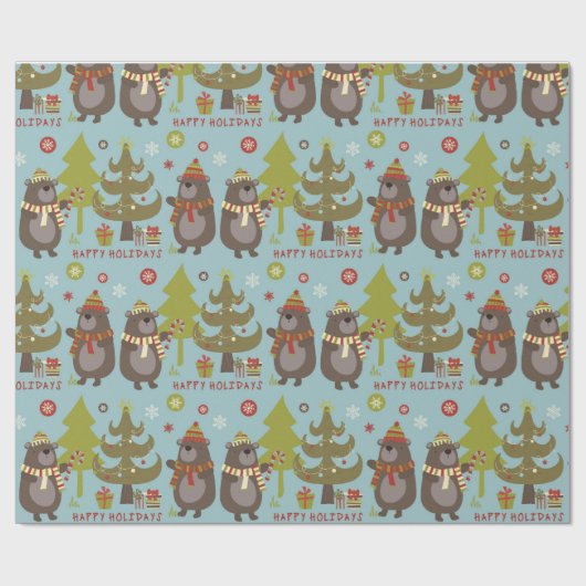 Blauw kerstBeer Prettige feestdagen Cadeaupapier (Vlak)