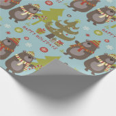 Blauw kerstBeer Prettige feestdagen Cadeaupapier (Hoek)