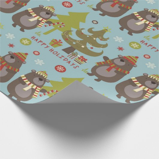 Blauw kerstBeer Prettige feestdagen Cadeaupapier (Hoek)