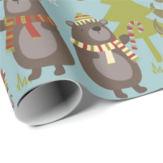 Blauw kerstBeer Prettige feestdagen Cadeaupapier (Rol Hoek)