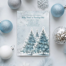 Blauw Kerstboom Baby 1e Verjaardagsuitnodiging
