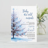 Blauw Kerstboom Baby Shower Kaart (Staand voorkant)