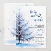 Blauw Kerstboom Baby Shower Kaart (Voorkant / Achterkant)