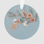 Blauw Kerstboom Dennenkegels Ornamenten Trompet (voorkant)