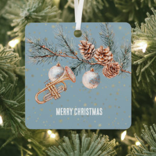 Blauw Kerstboom Dennenkegels Ornamenten Trompet