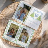 Blauw Kerstboom Monogram Crest Foto Feestdagenkaart